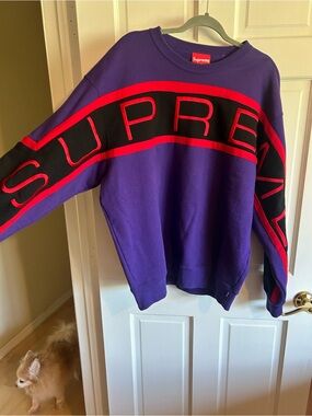 Supreme Purple Crewneck with Red & Black Panel Logo
